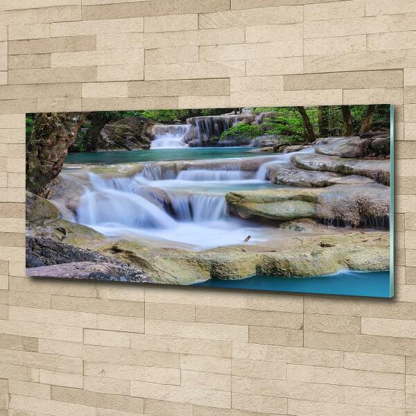 Wall art on glass Cascade in the forest