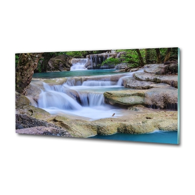 Wall art on glass Cascade in the forest