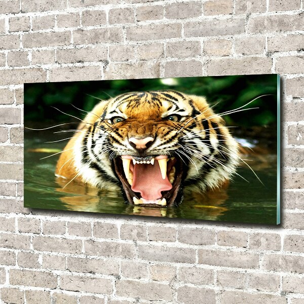 Glass picture wall art Roaring tiger