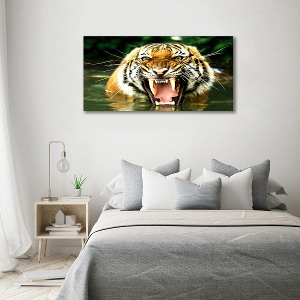 Glass picture wall art Roaring tiger