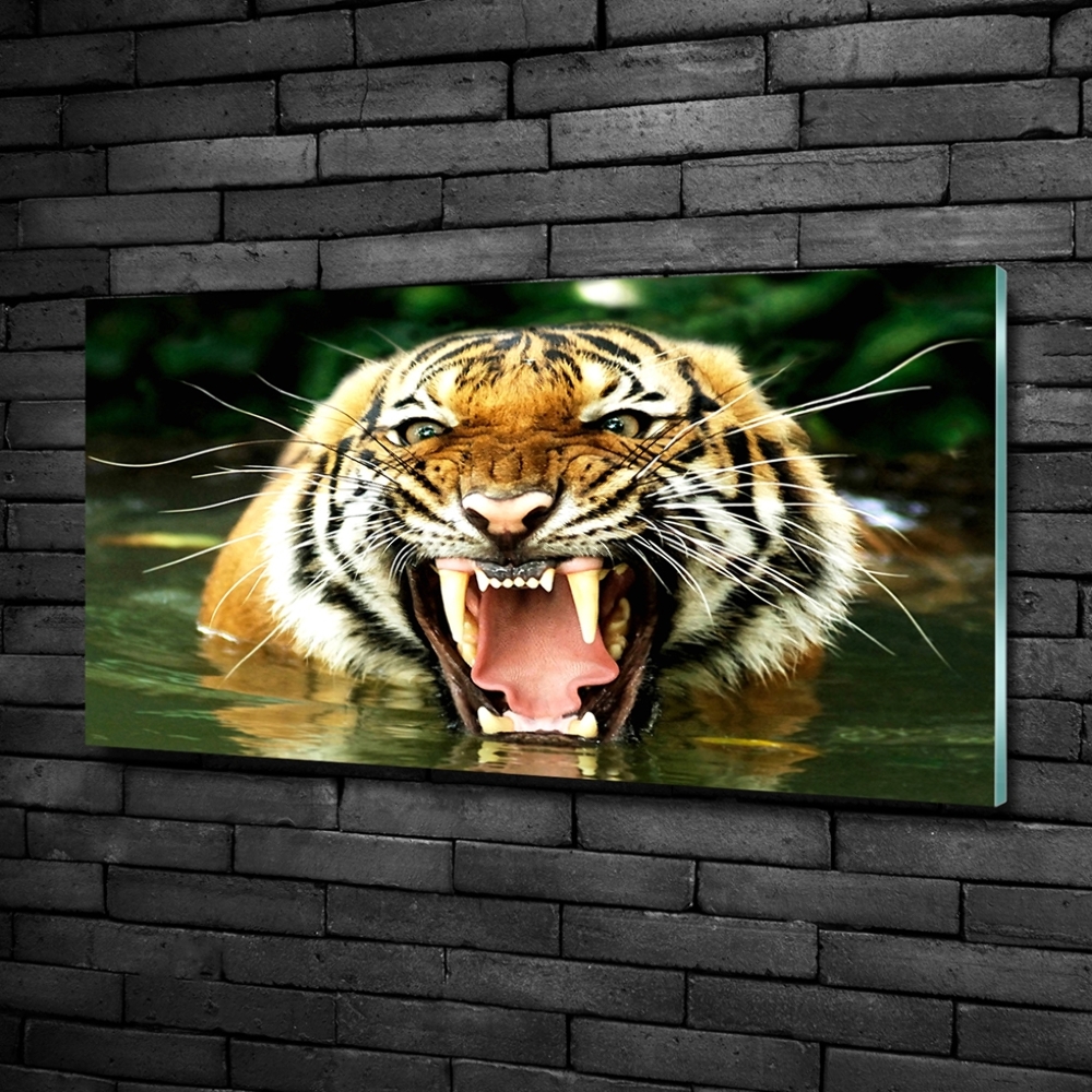 Glass picture wall art Roaring tiger