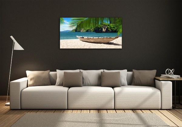 Wall art on glass Boat on the beach