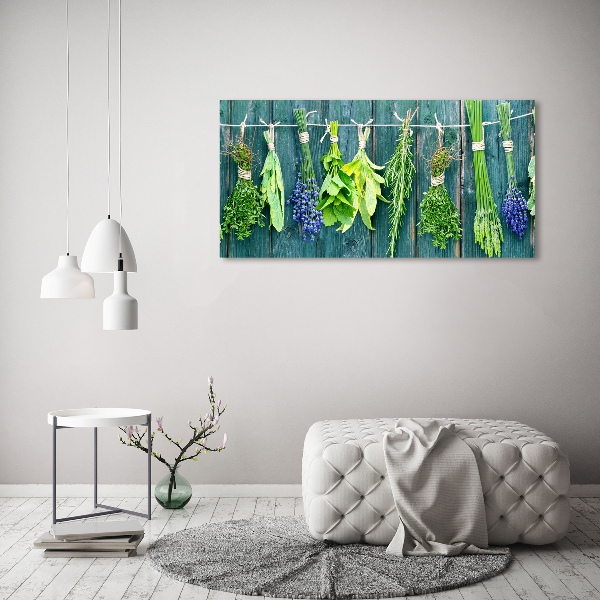 Glass wall art large Herbs on a string