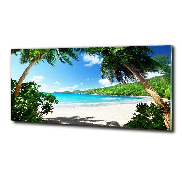 Wall art on glass Seychelles beach