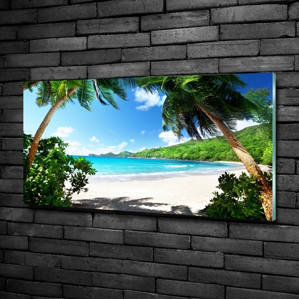 Wall art on glass Seychelles beach