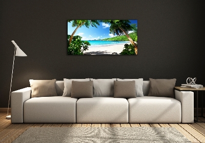 Wall art on glass Seychelles beach