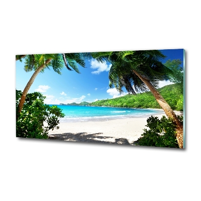 Wall art on glass Seychelles beach