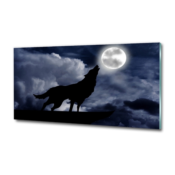 Glass picture wall art A howling wolf full