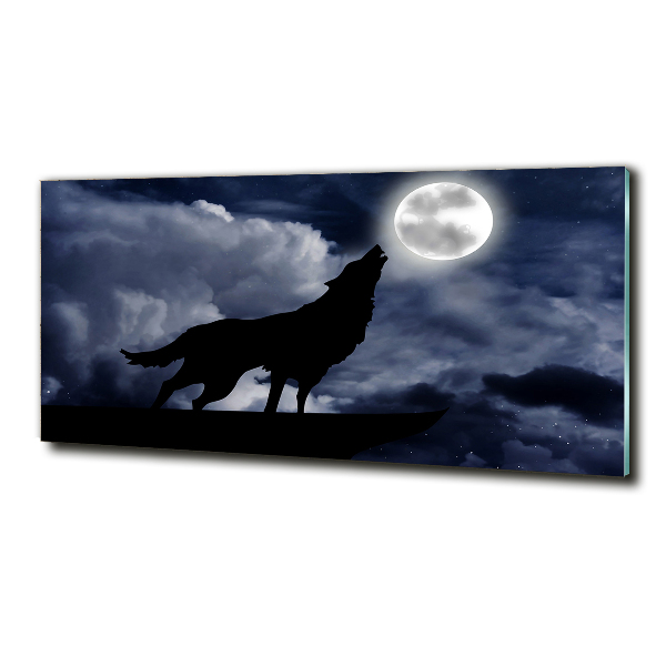 Glass picture wall art A howling wolf full