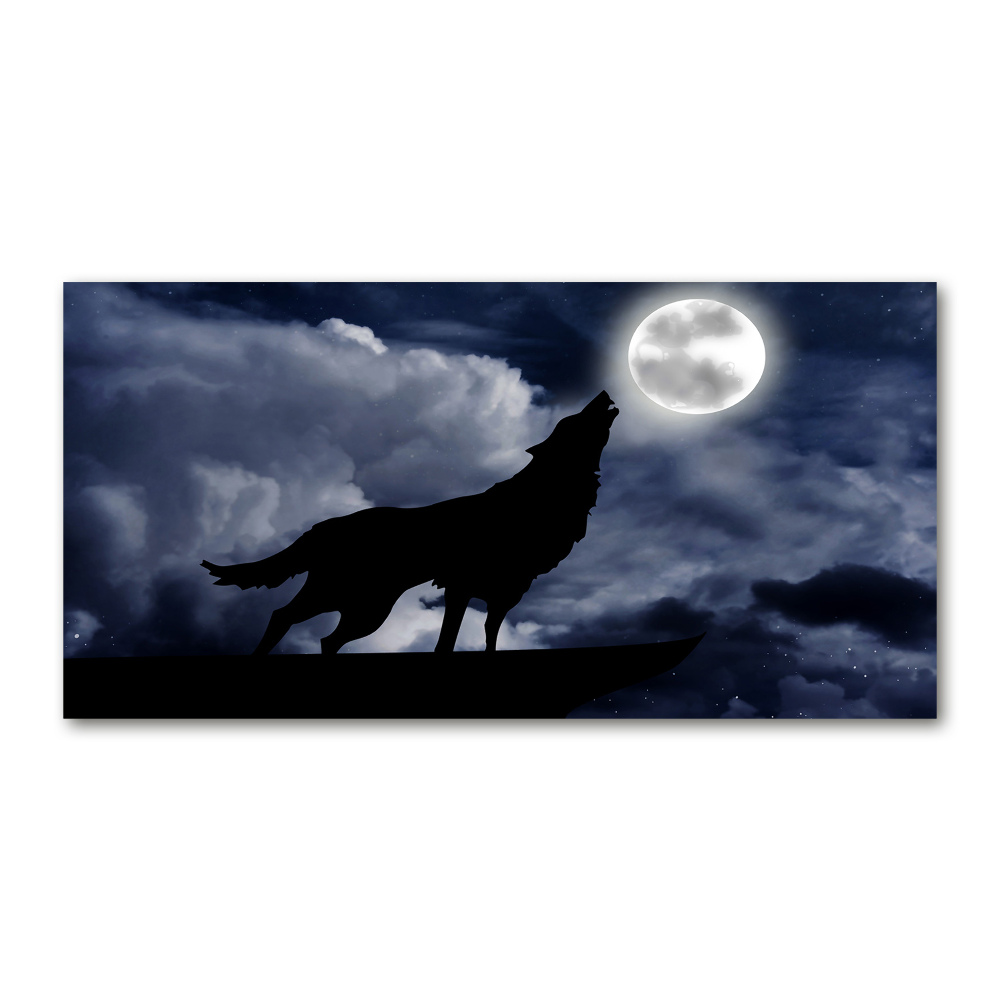 Glass picture wall art A howling wolf full