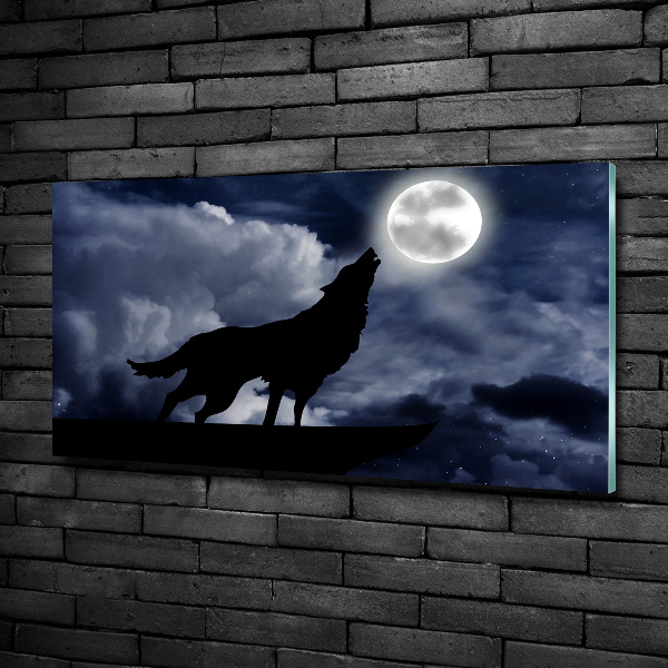 Glass picture wall art A howling wolf full