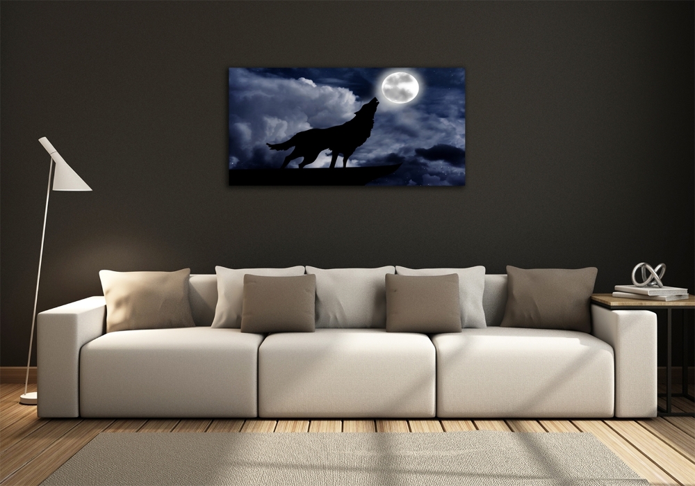 Glass picture wall art A howling wolf full