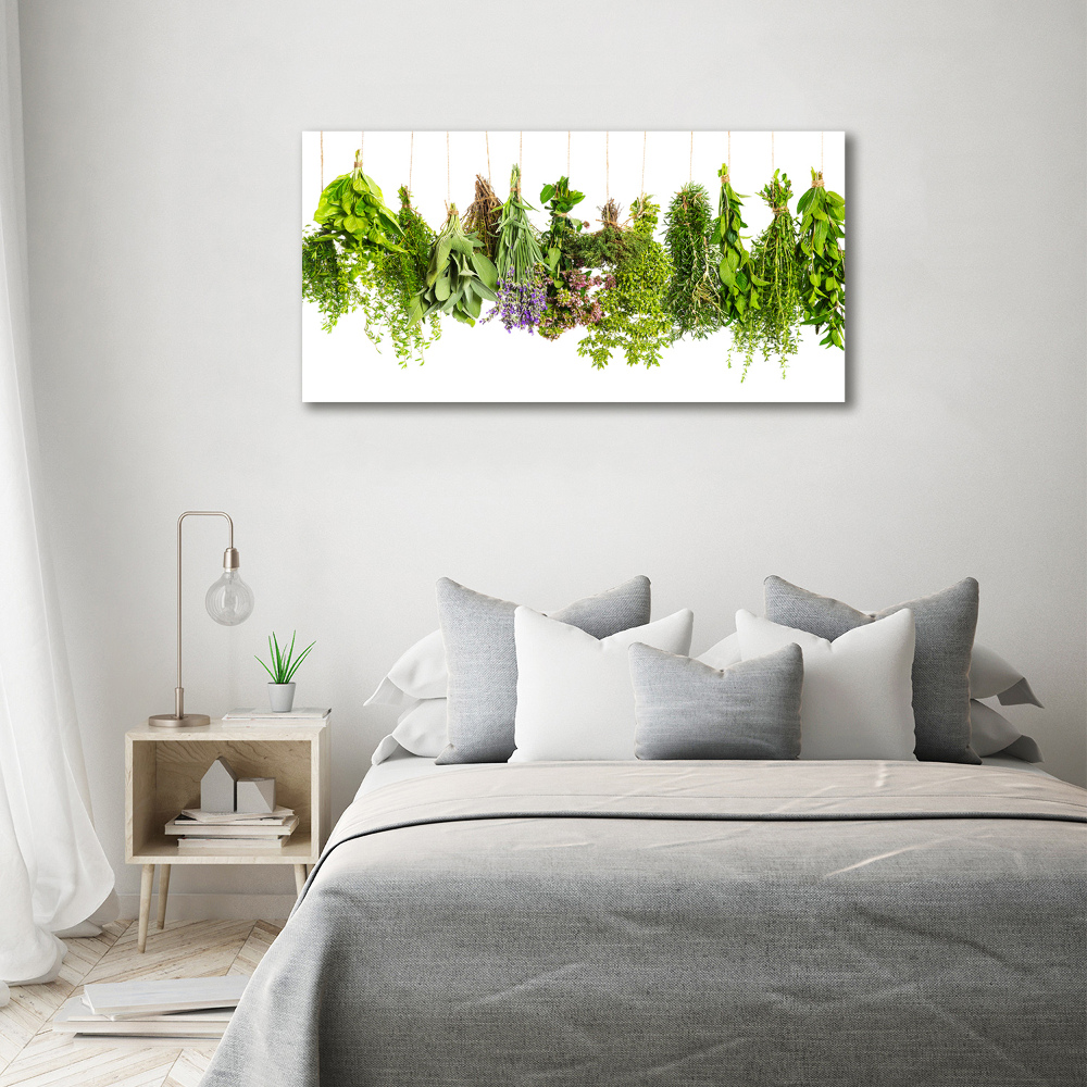 Glass wall art large Herbs on a string