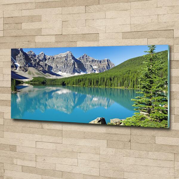 Glass wall art Lake in the mountains