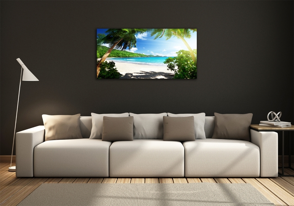 Wall art on glass Seychelles beach