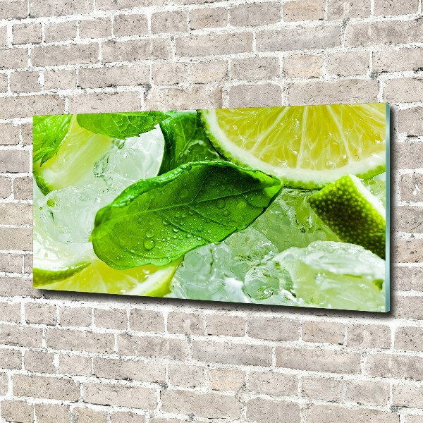 Glass wall art large Ice lime