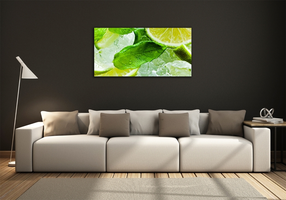 Glass wall art large Ice lime