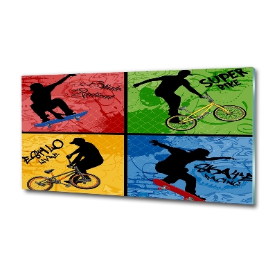 Glass art print Bicycle and skateboard