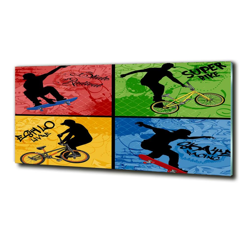 Glass art print Bicycle and skateboard