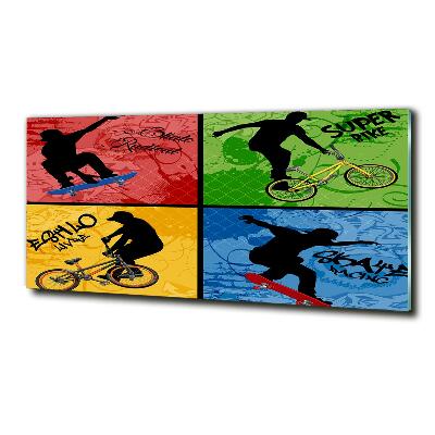 Glass art print Bicycle and skateboard