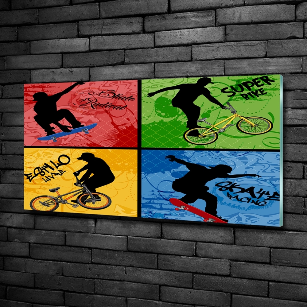 Glass art print Bicycle and skateboard