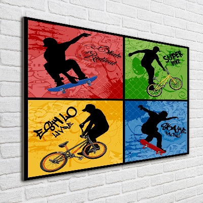 Glass art print Bicycle and skateboard