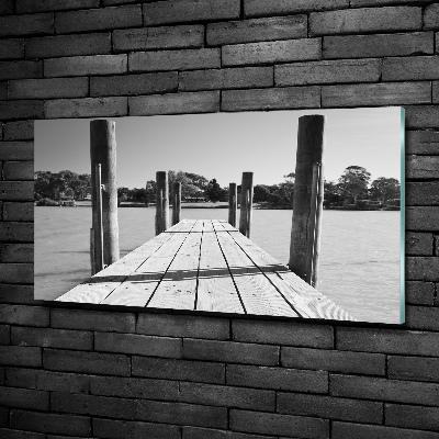 Printed glass wall art Wooden pier