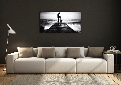 Photo printed on glass Guitarist on the pier