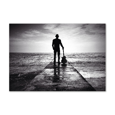 Photo printed on glass Guitarist on the pier