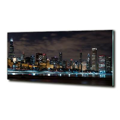 Glass wall art large Chicago at night