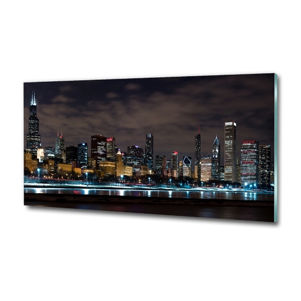 Glass wall art large Chicago at night