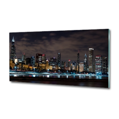 Glass wall art large Chicago at night