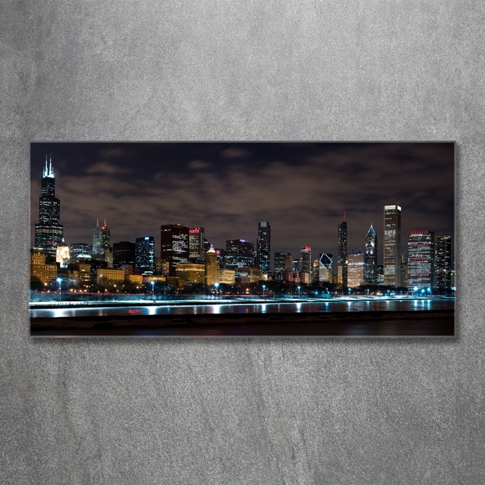 Glass wall art large Chicago at night