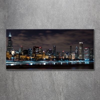 Glass wall art large Chicago at night