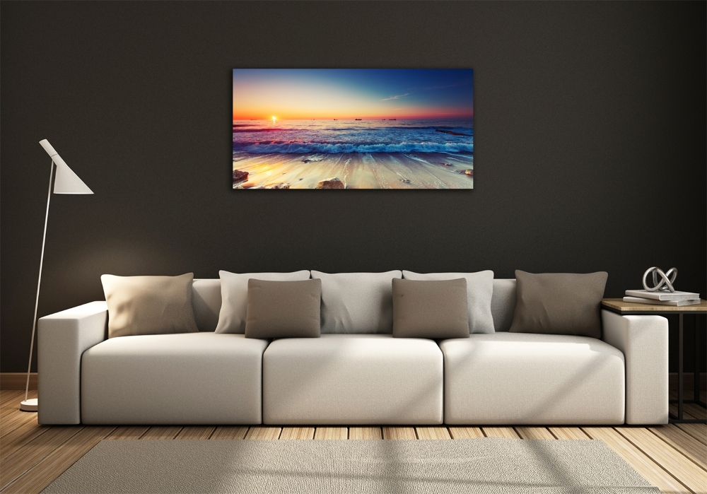 Glass wall art Sunrise sea