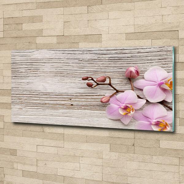 Wall art on glass Orchid on wood