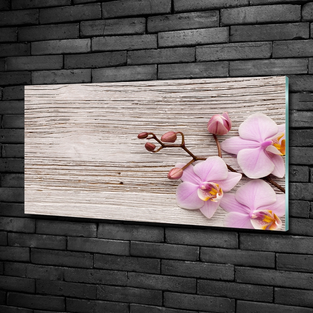 Wall art on glass Orchid on wood