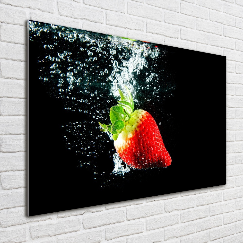 Glass wall art large Strawberry underwater