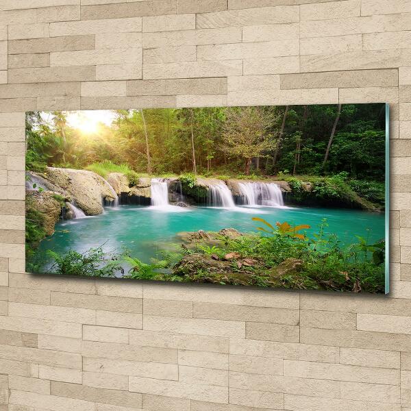 Wall art on glass Waterfall in the forest