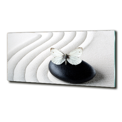 Printed glass wall art Zen stone and butterfly