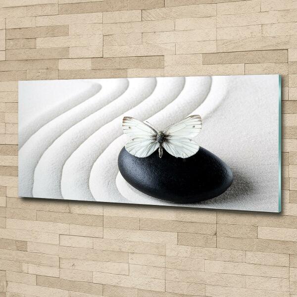 Printed glass wall art Zen stone and butterfly