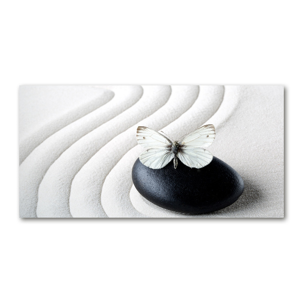 Printed glass wall art Zen stone and butterfly