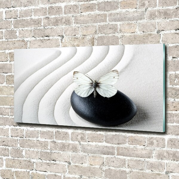 Printed glass wall art Zen stone and butterfly