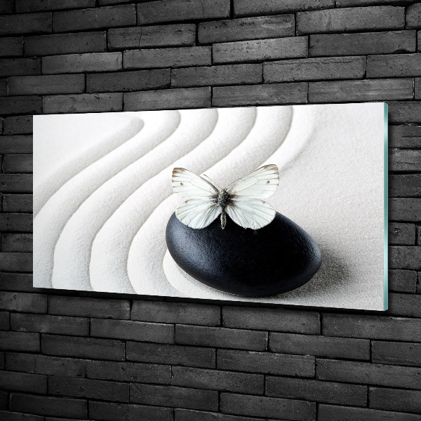 Printed glass wall art Zen stone and butterfly