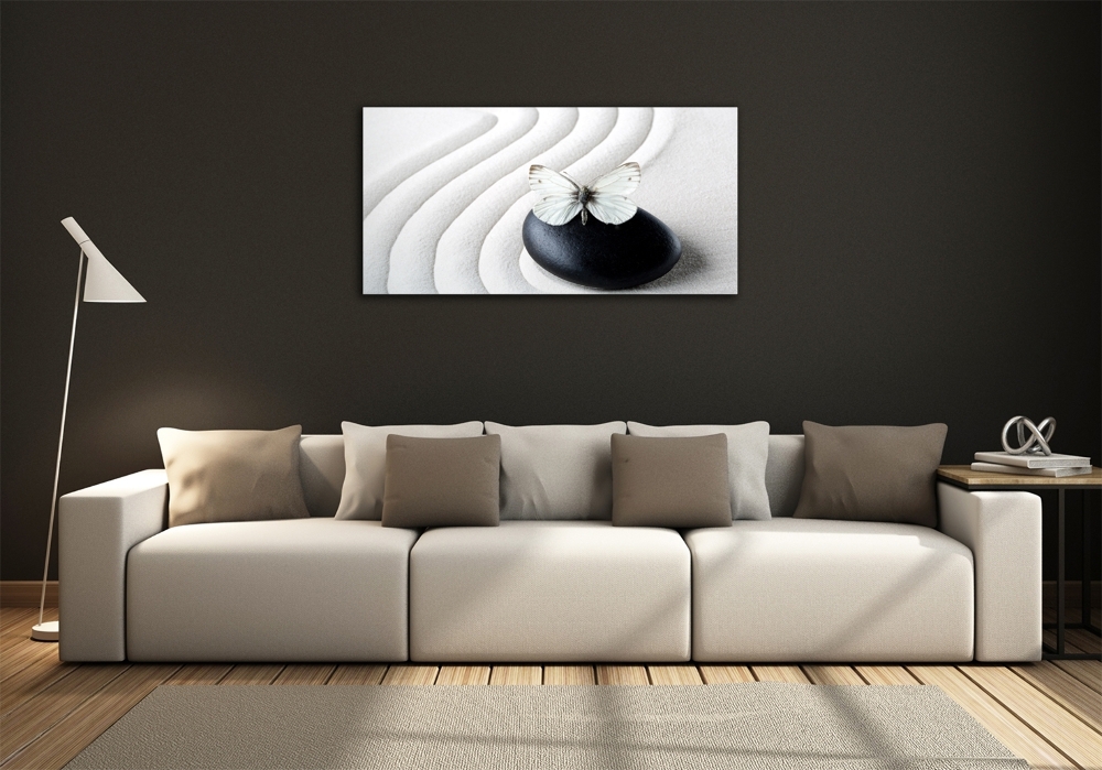 Printed glass wall art Zen stone and butterfly