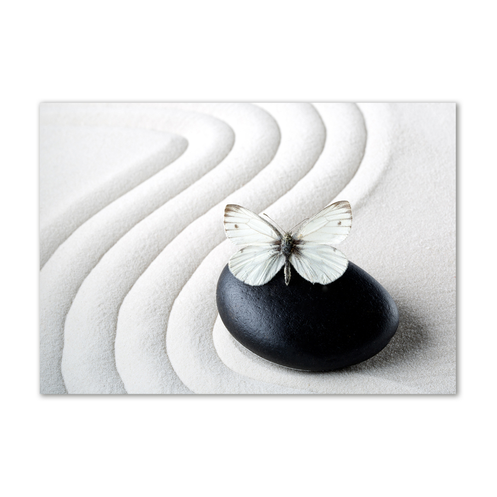 Printed glass wall art Zen stone and butterfly