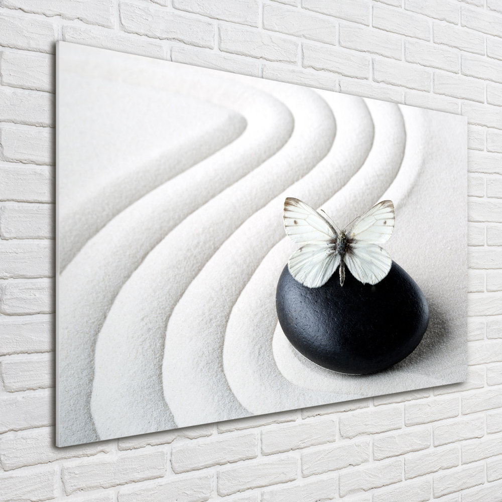 Printed glass wall art Zen stone and butterfly