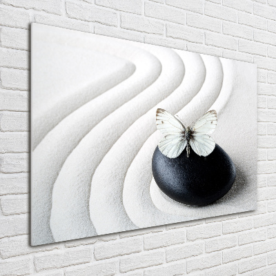 Printed glass wall art Zen stone and butterfly