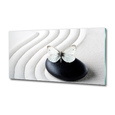 Printed glass wall art Zen stone and butterfly