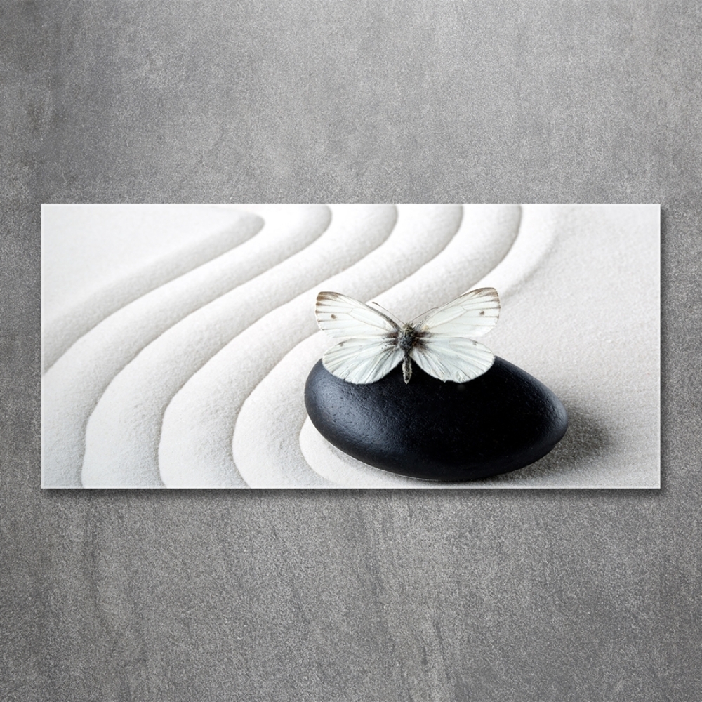 Printed glass wall art Zen stone and butterfly